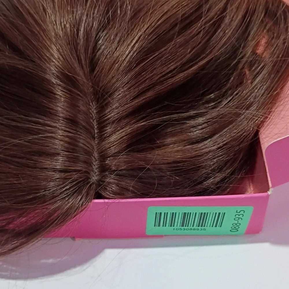 18” Long Layered Hair Topper, Brown with Ash‎ Highlights, Synthetic Volume Piece
